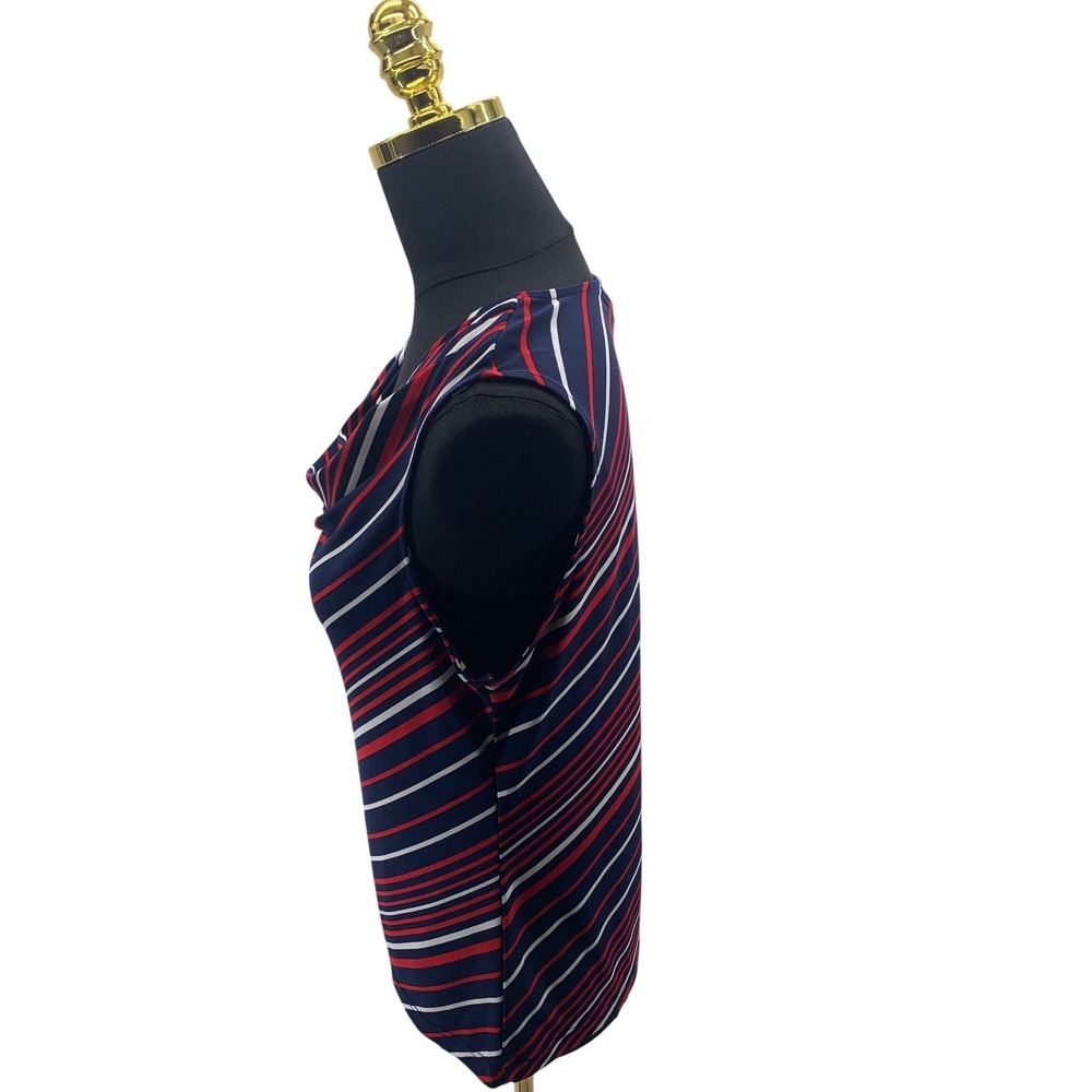 Chaps Womens Large Navy Blue Red White Striped Cowl Neck Sleeveless Top Blouse - Picture 2 of 4